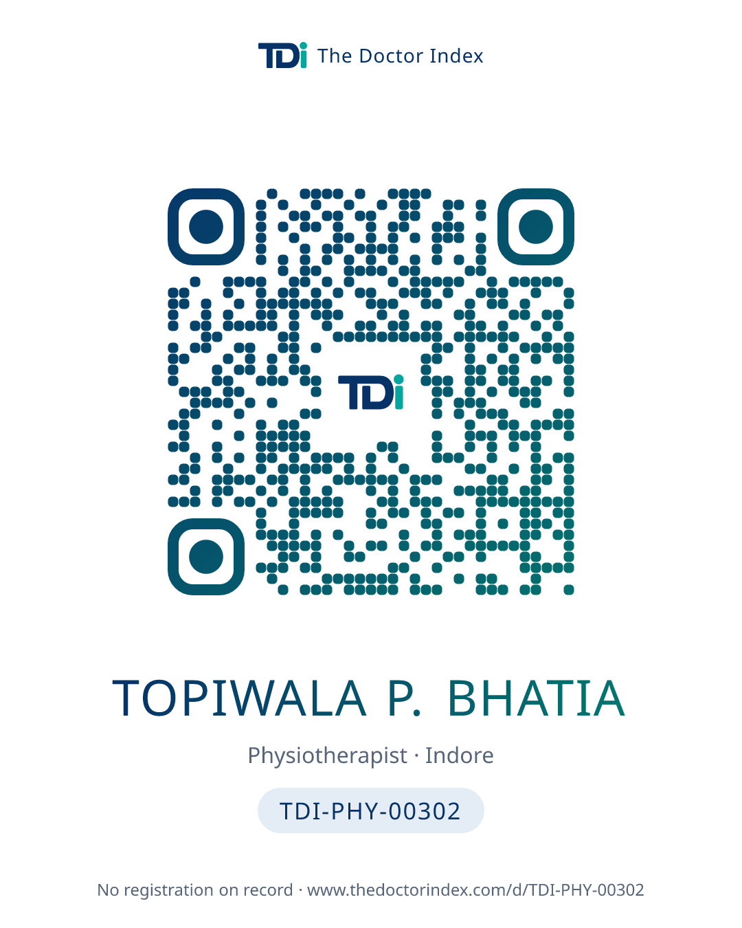 QR card for Topiwala P. Bhatia, TDI-PHY-00302