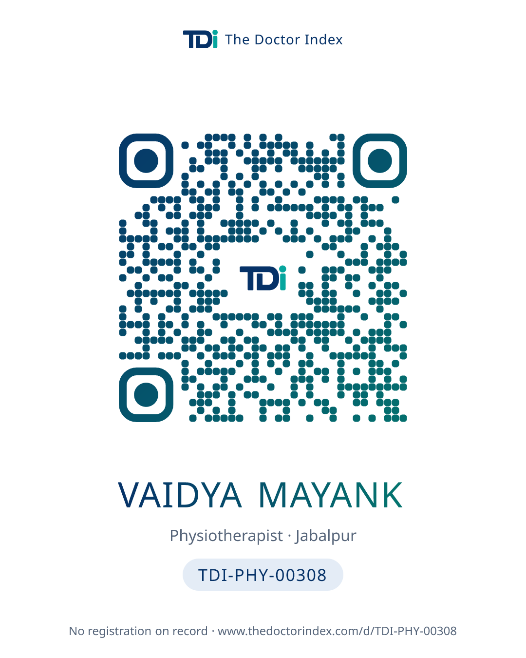 QR card for Vaidya Mayank, TDI-PHY-00308