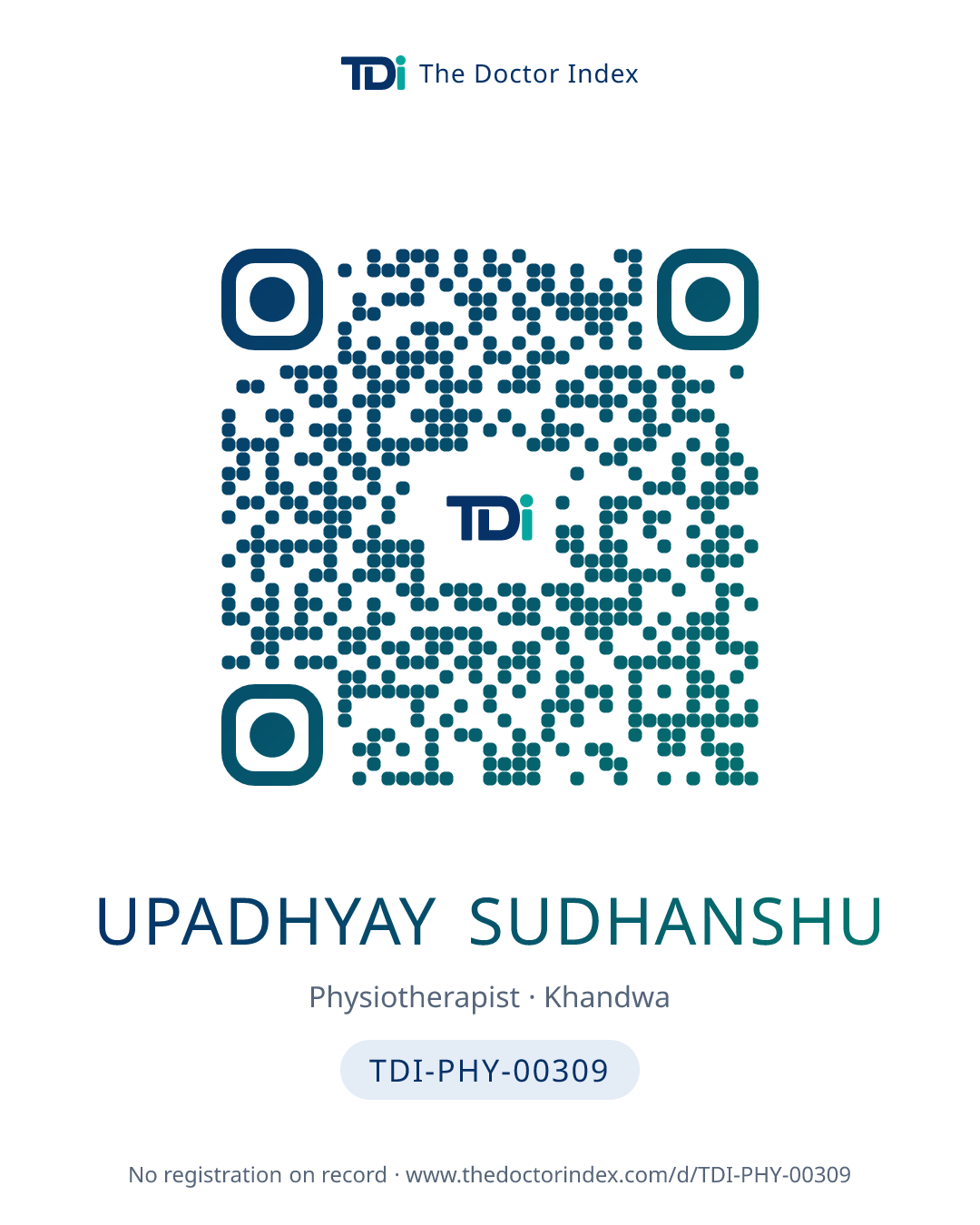 QR card for Upadhyay Sudhanshu, TDI-PHY-00309