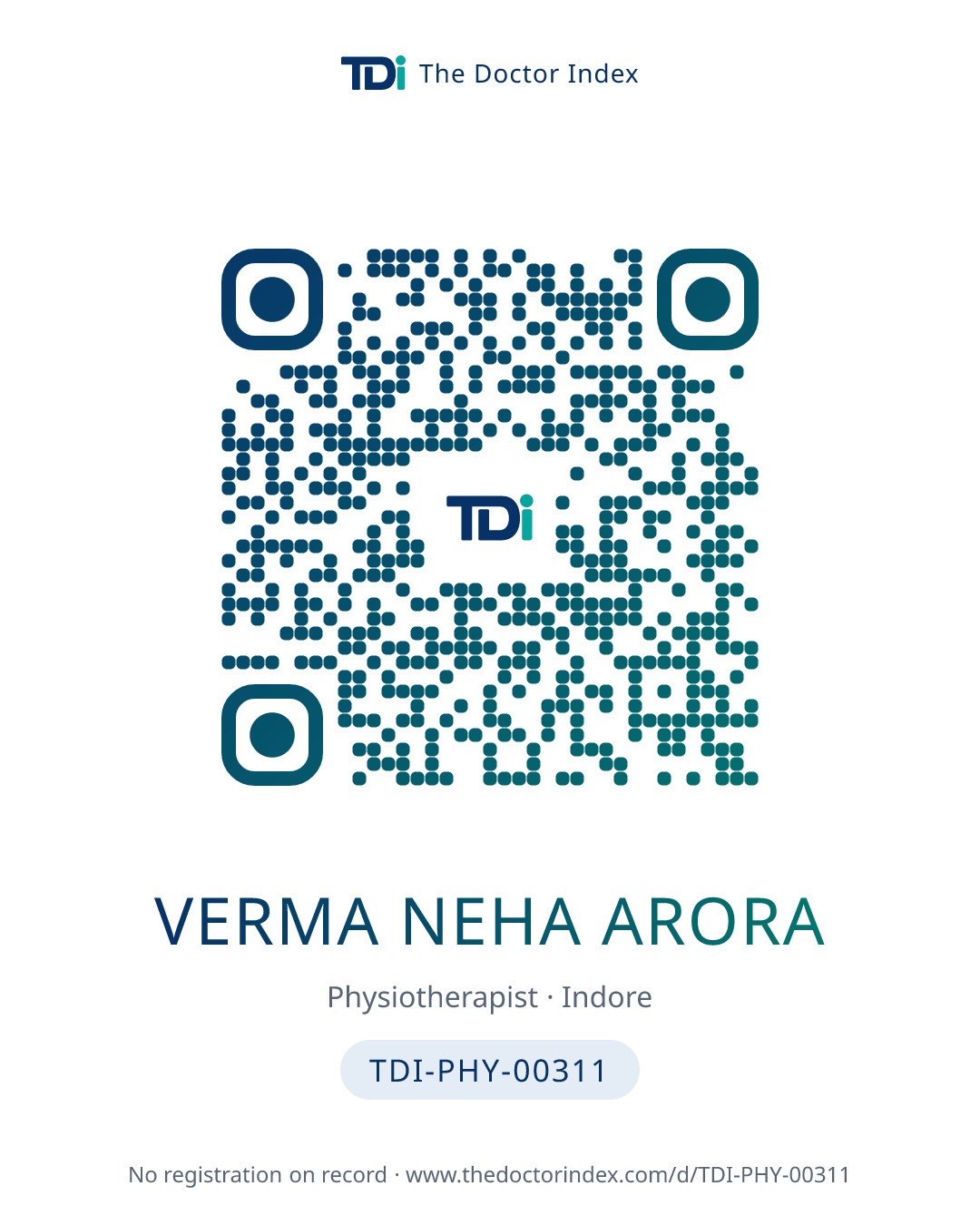 QR card for Verma Neha Arora, TDI-PHY-00311