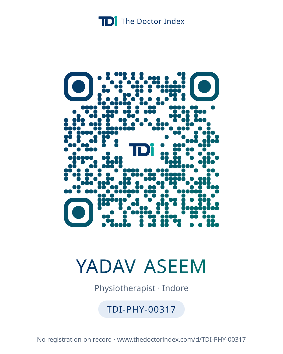 QR card for Yadav Aseem, TDI-PHY-00317