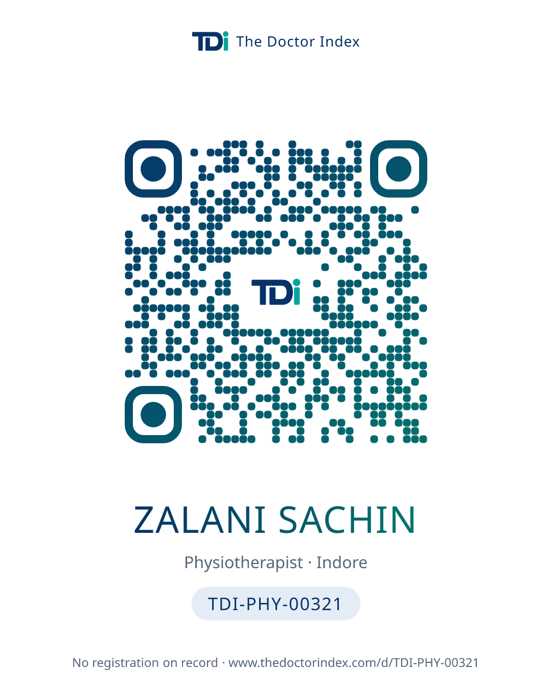 QR card for Zalani Sachin, TDI-PHY-00321