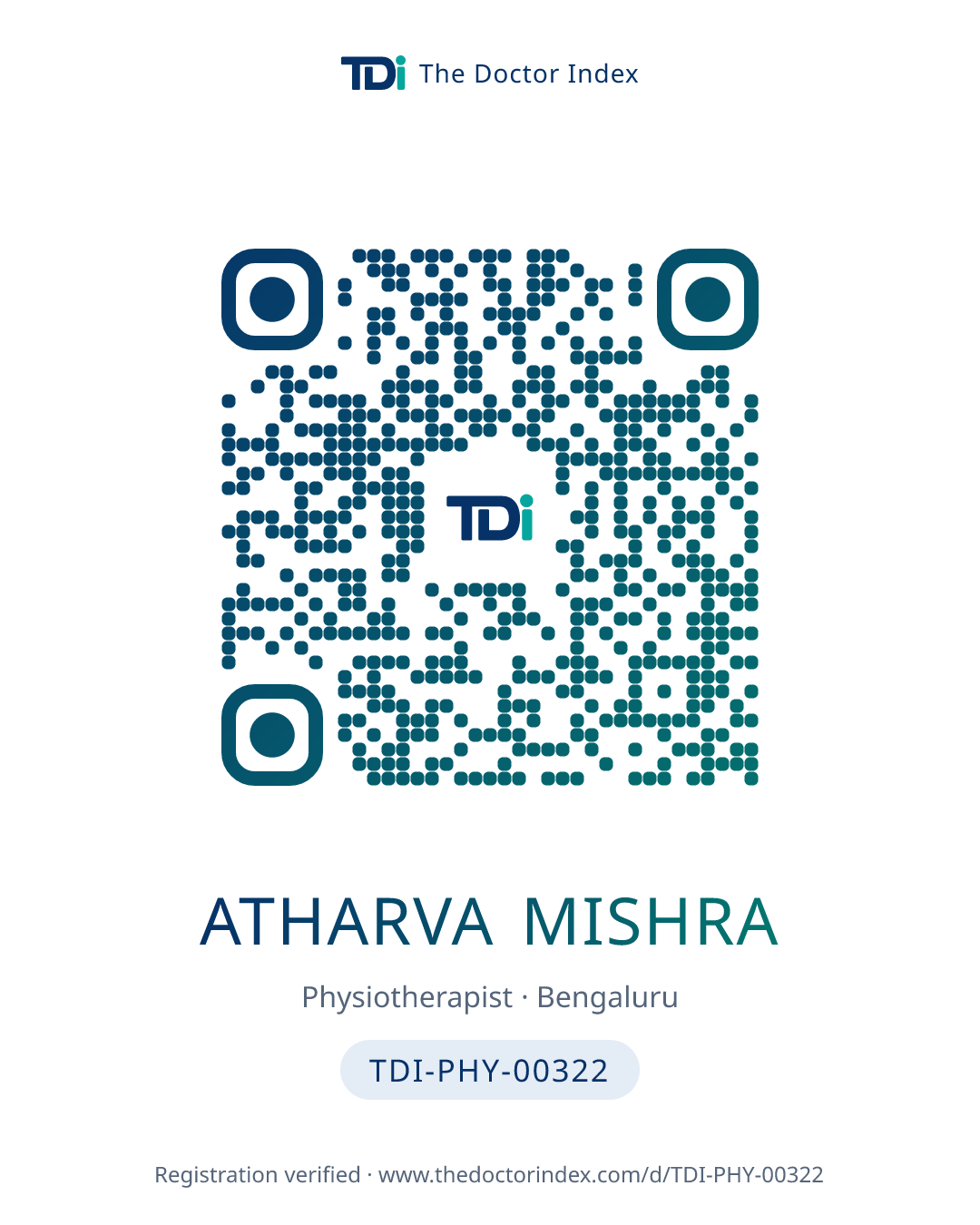 QR card for Atharva Mishra, TDI-PHY-00322
