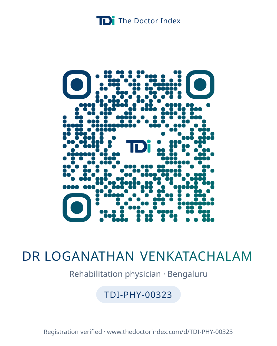 QR card for Dr Loganathan Venkatachalam, TDI-PHY-00323