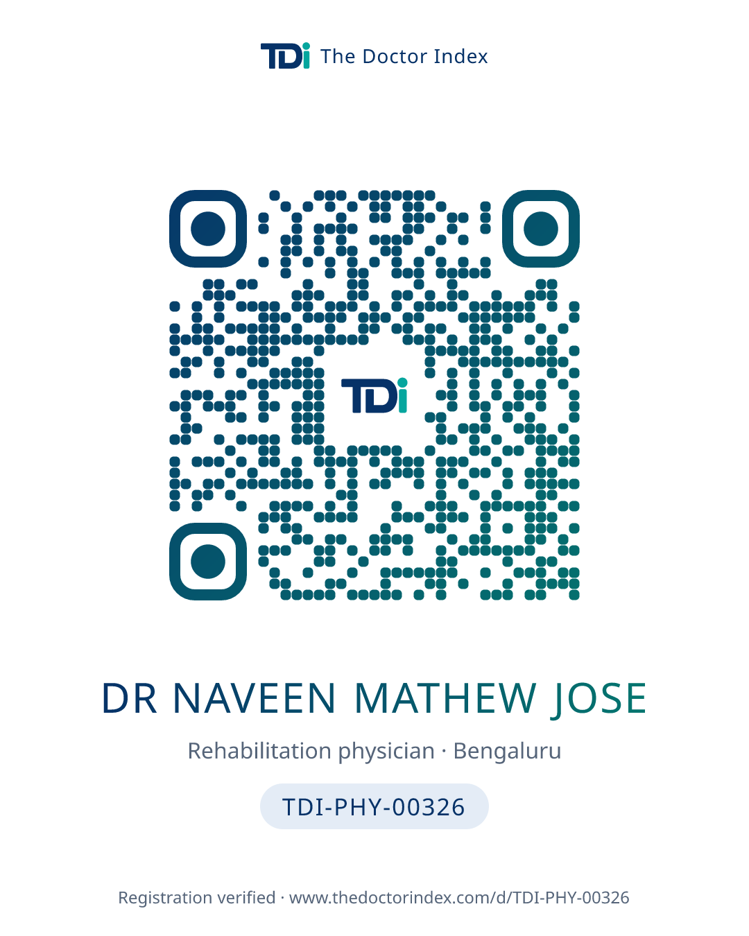 QR card for Dr Naveen Mathew Jose, TDI-PHY-00326