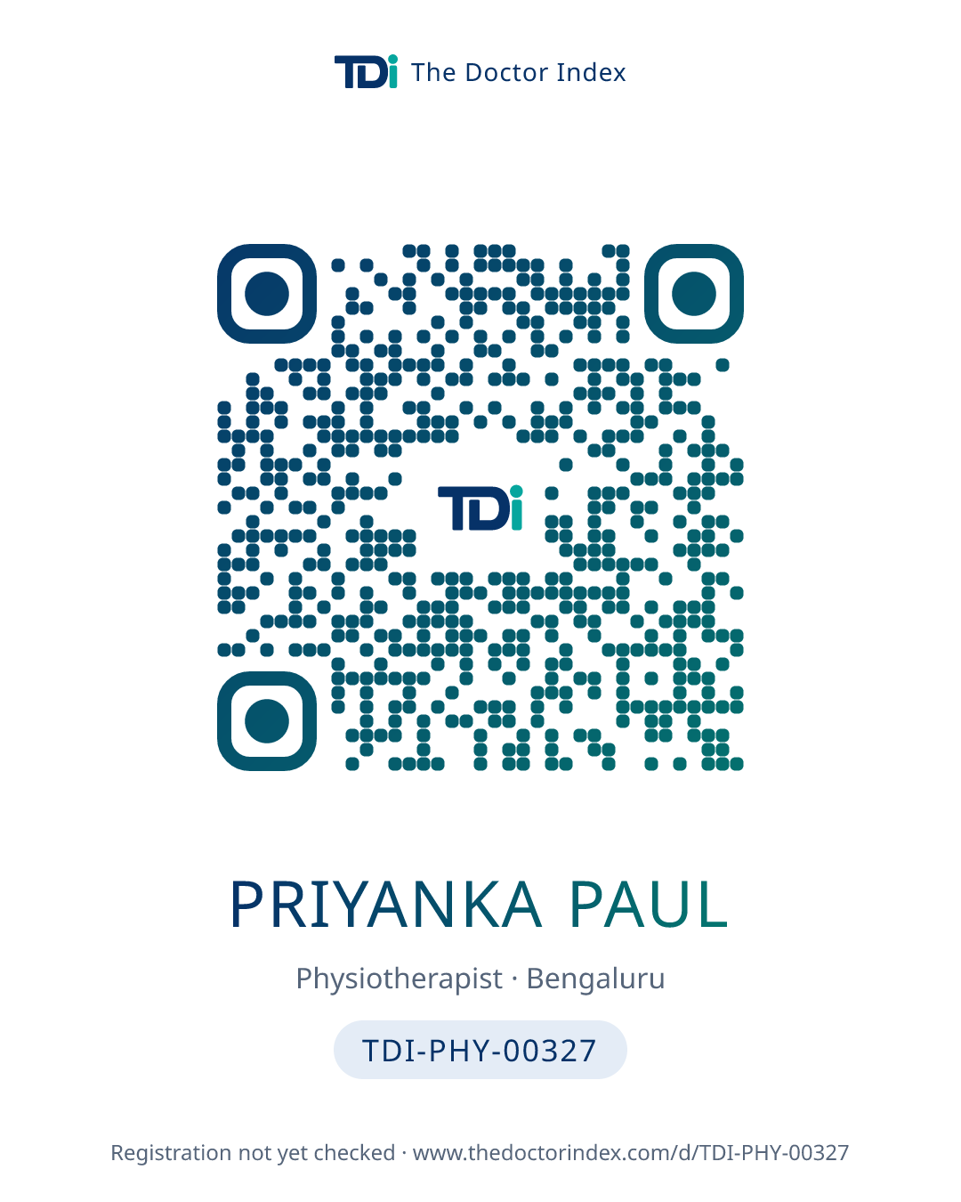 QR card for Priyanka Paul, TDI-PHY-00327