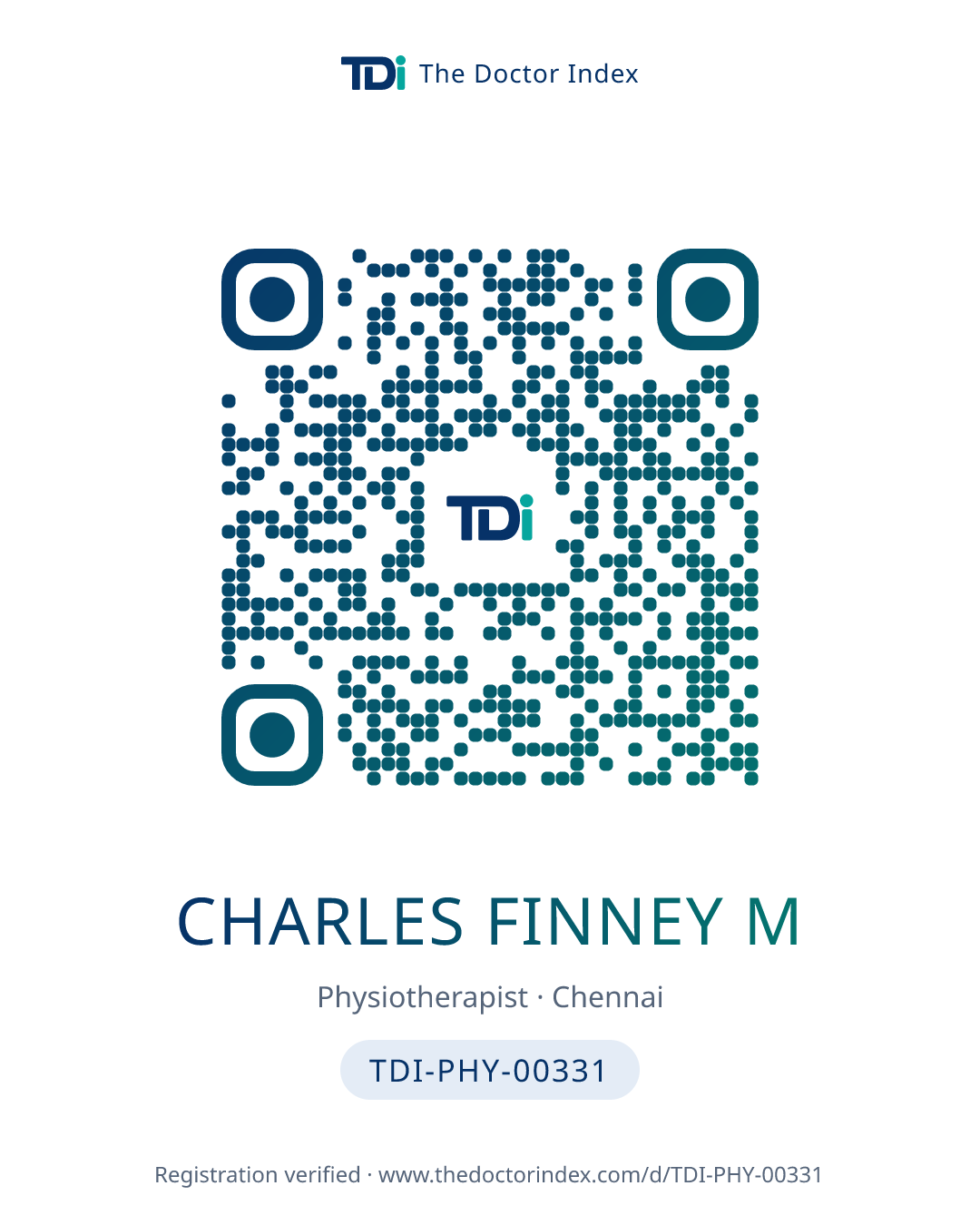 QR card for Charles Finney M, TDI-PHY-00331