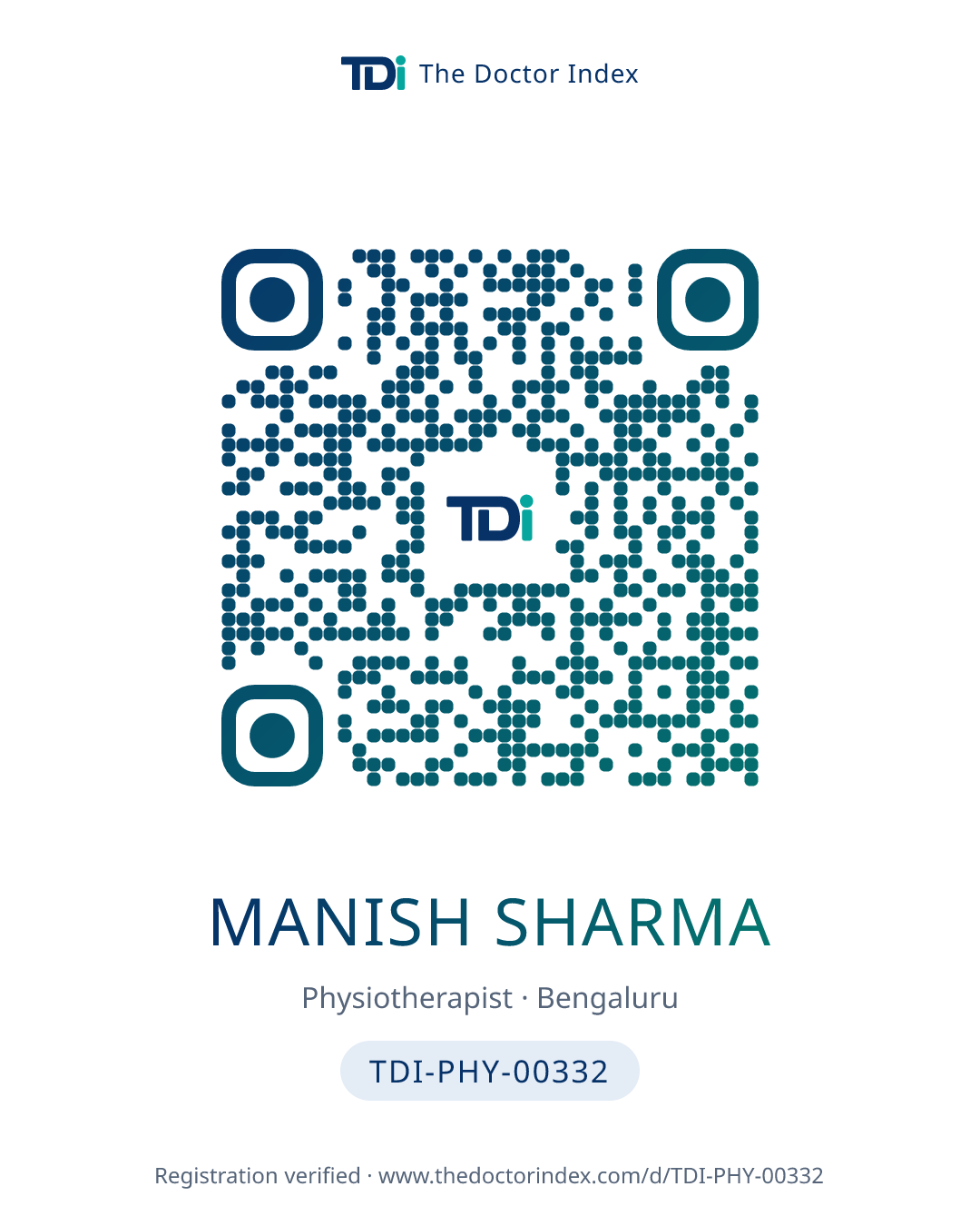 QR card for Manish Sharma, TDI-PHY-00332