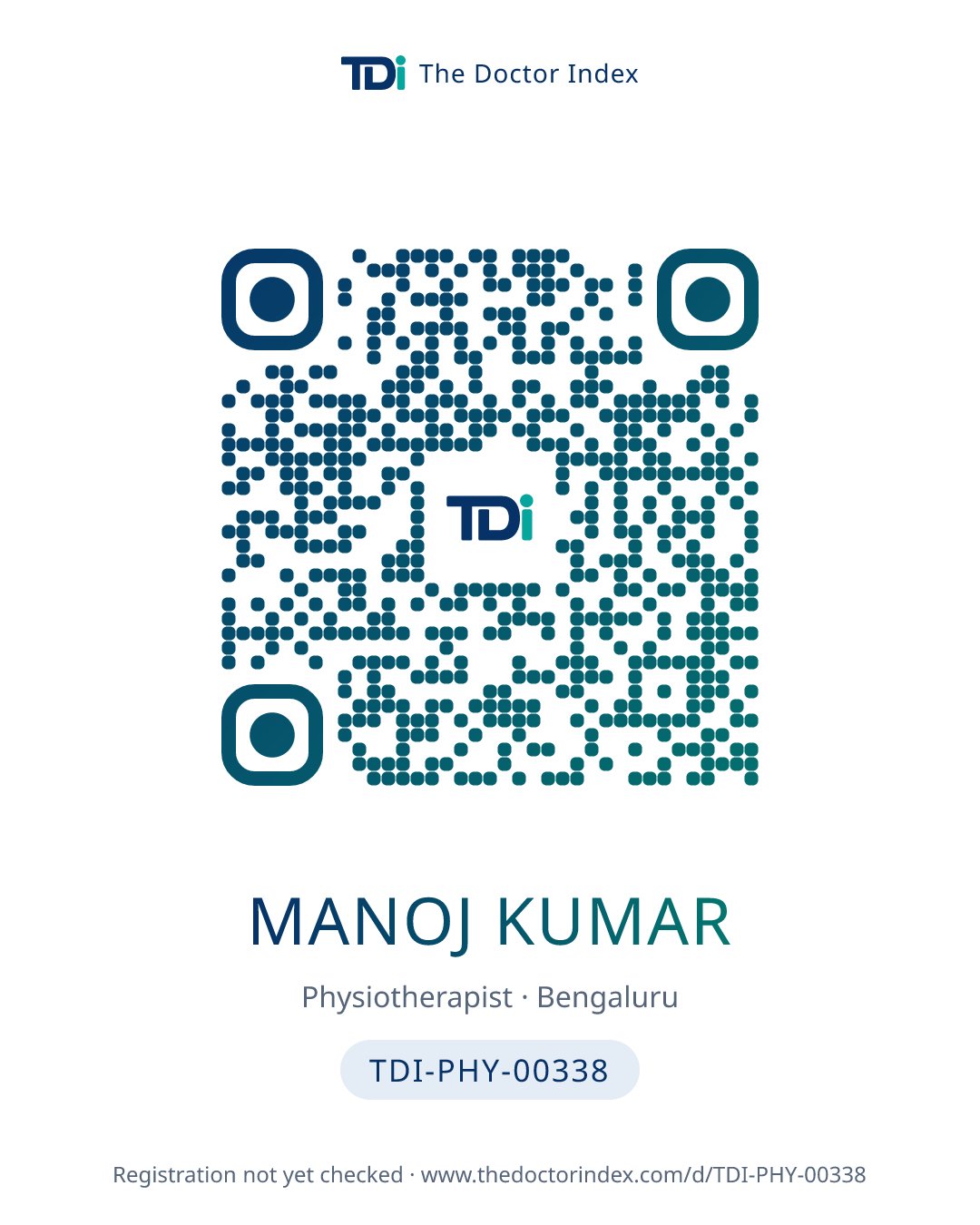 QR card for MANOJ KUMAR, TDI-PHY-00338
