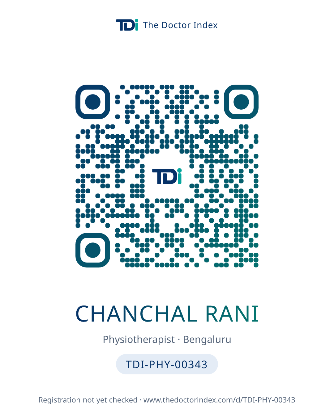 QR card for Chanchal Rani, TDI-PHY-00343