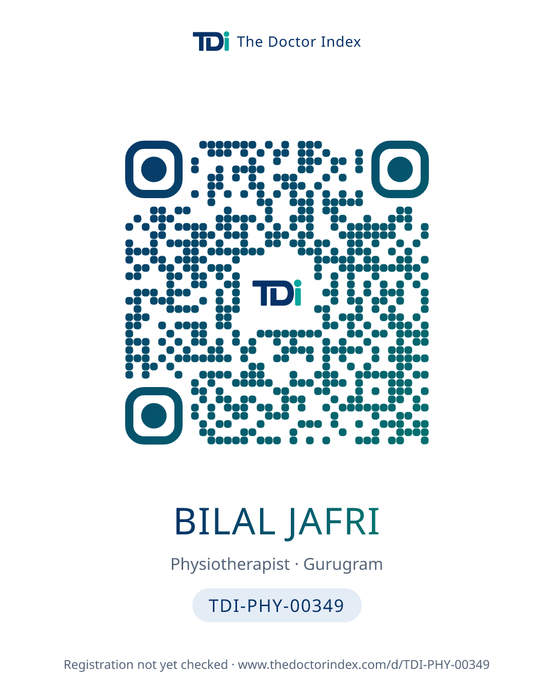 QR card for Bilal Jafri, TDI-PHY-00349