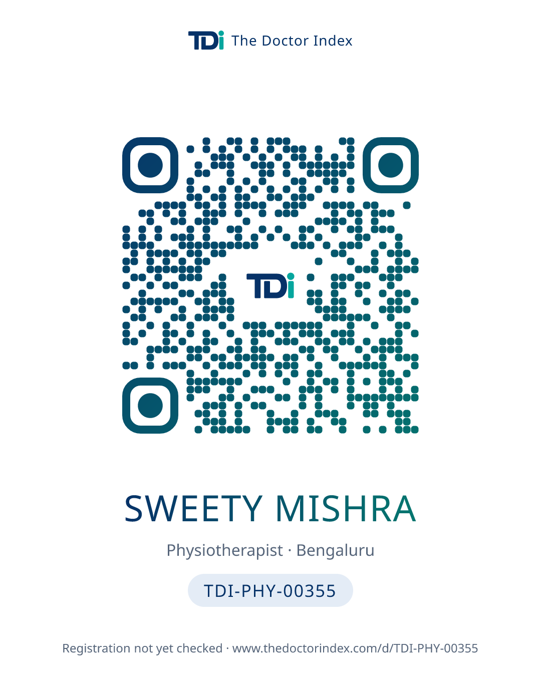 QR card for Sweety Mishra, TDI-PHY-00355