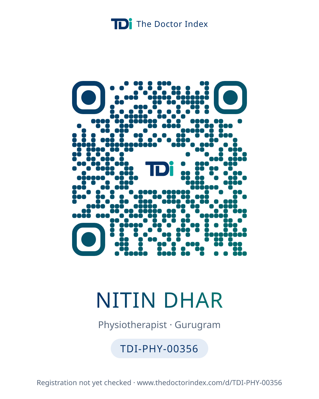 QR card for Nitin Dhar, TDI-PHY-00356