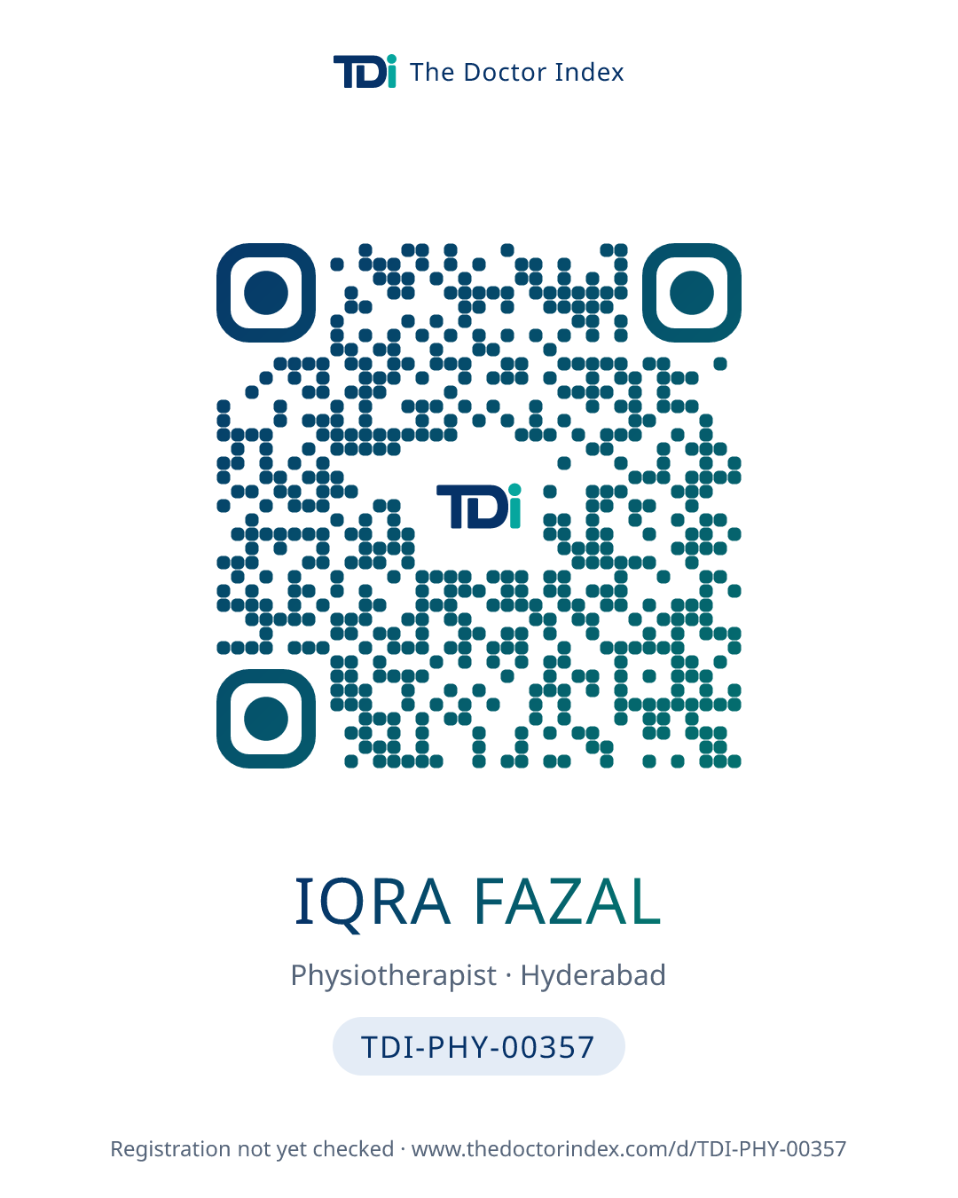 QR card for Iqra Fazal, TDI-PHY-00357