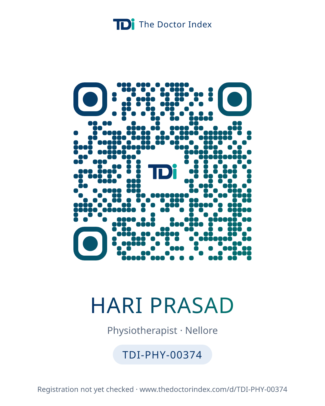 QR card for Hari Prasad, TDI-PHY-00374