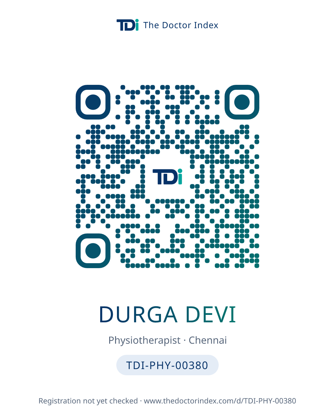 QR card for Durga Devi, TDI-PHY-00380