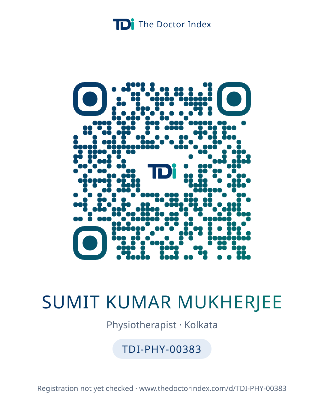 QR card for Sumit Kumar Mukherjee, TDI-PHY-00383