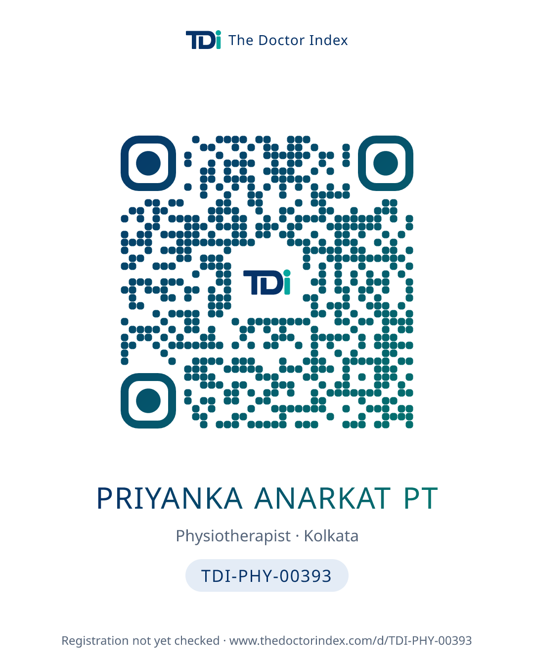 QR card for Priyanka Anarkat Pt, TDI-PHY-00393