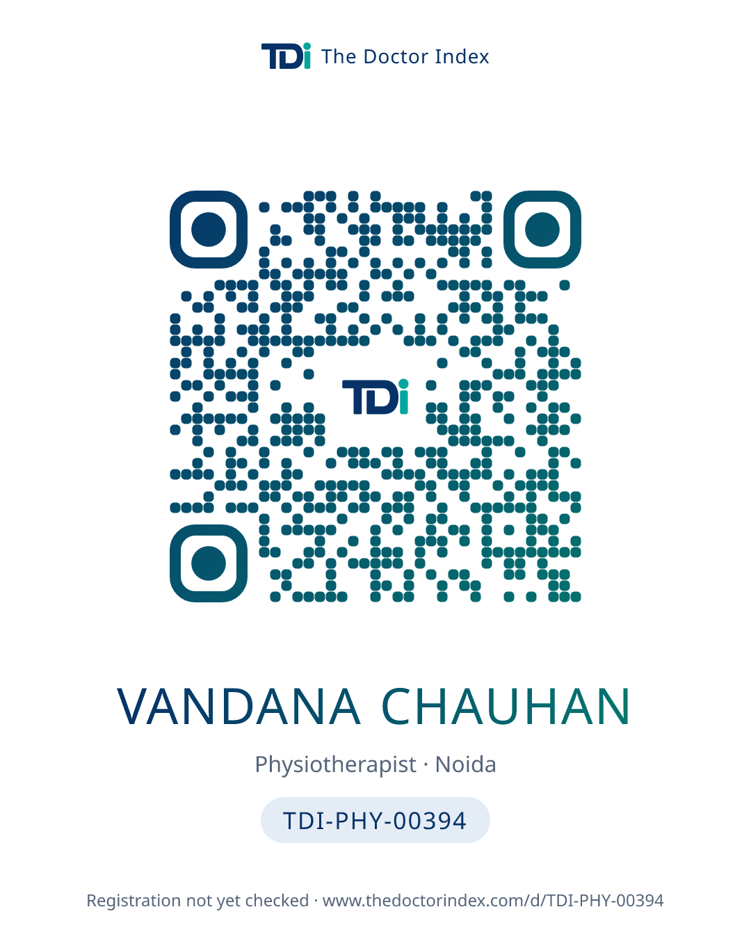 QR card for Vandana Chauhan, TDI-PHY-00394