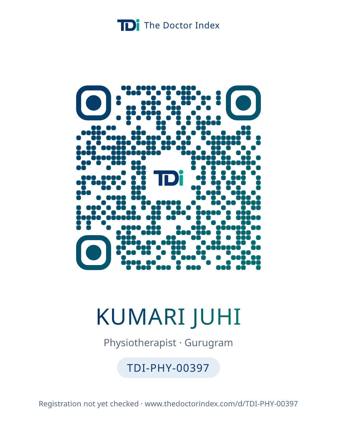 QR card for Kumari Juhi, TDI-PHY-00397