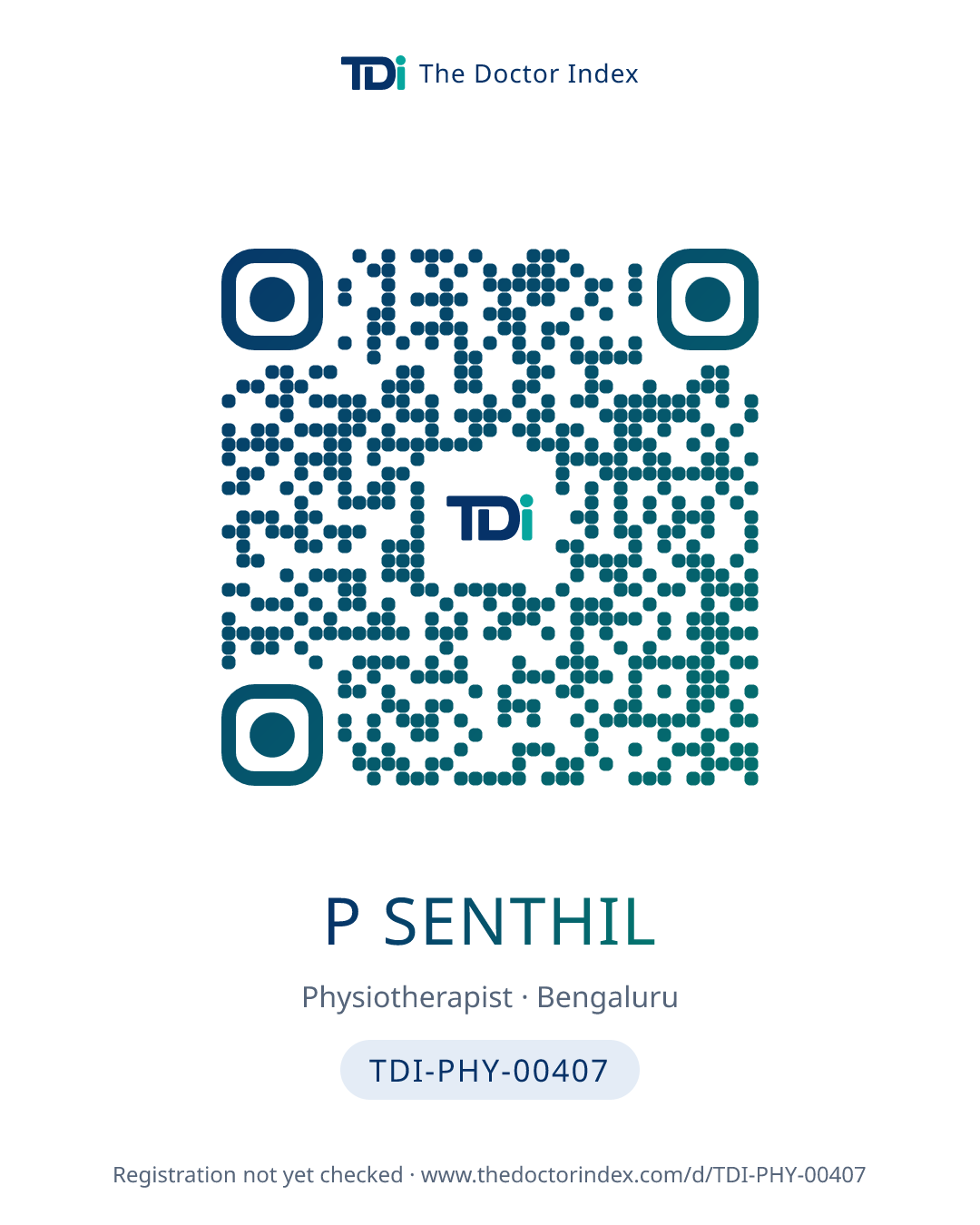 QR card for P Senthil, TDI-PHY-00407