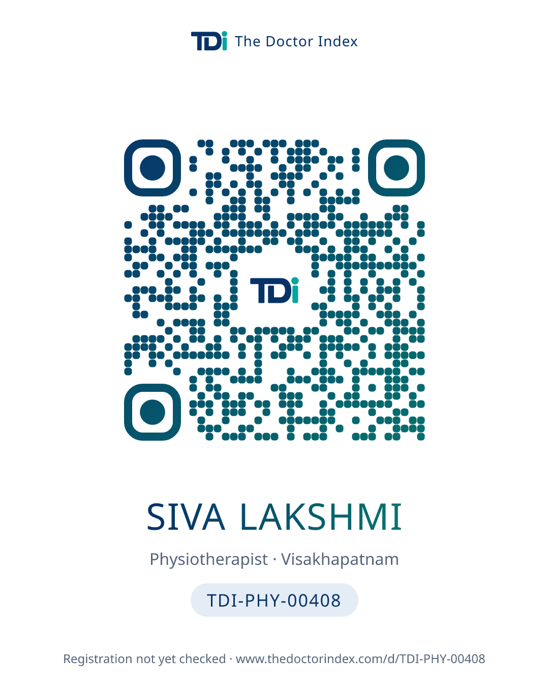 QR card for Siva Lakshmi, TDI-PHY-00408