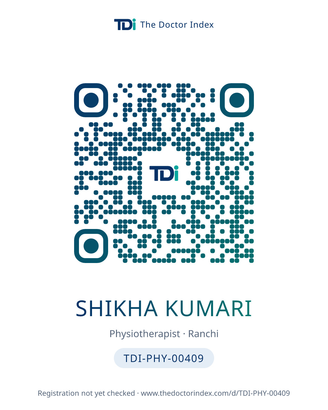QR card for Shikha Kumari, TDI-PHY-00409