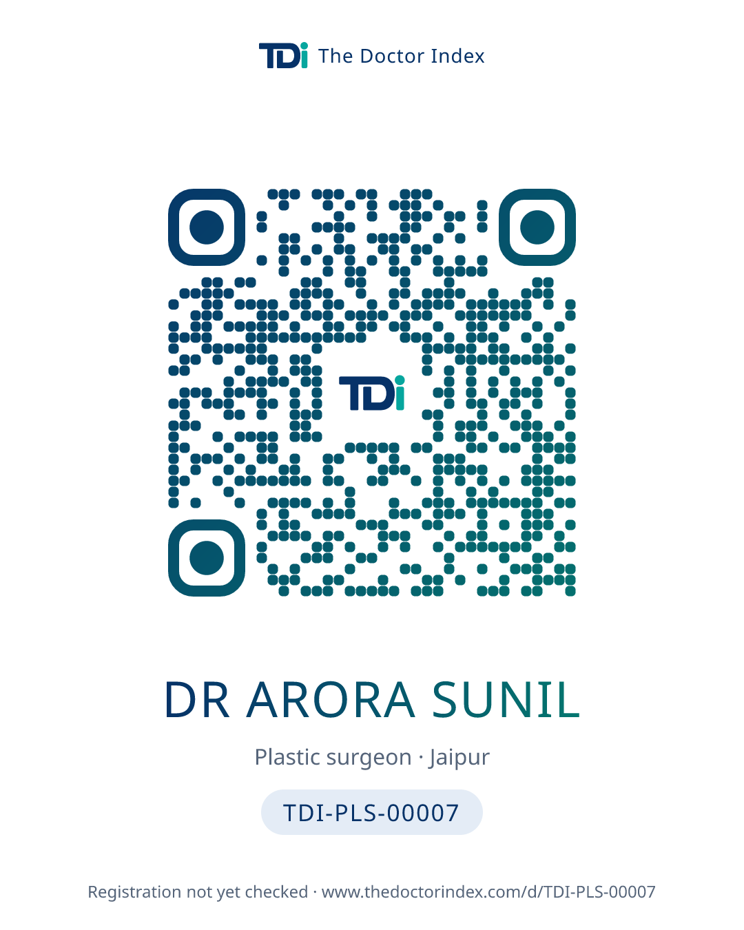 QR card for Dr Arora Sunil, TDI-PLS-00007