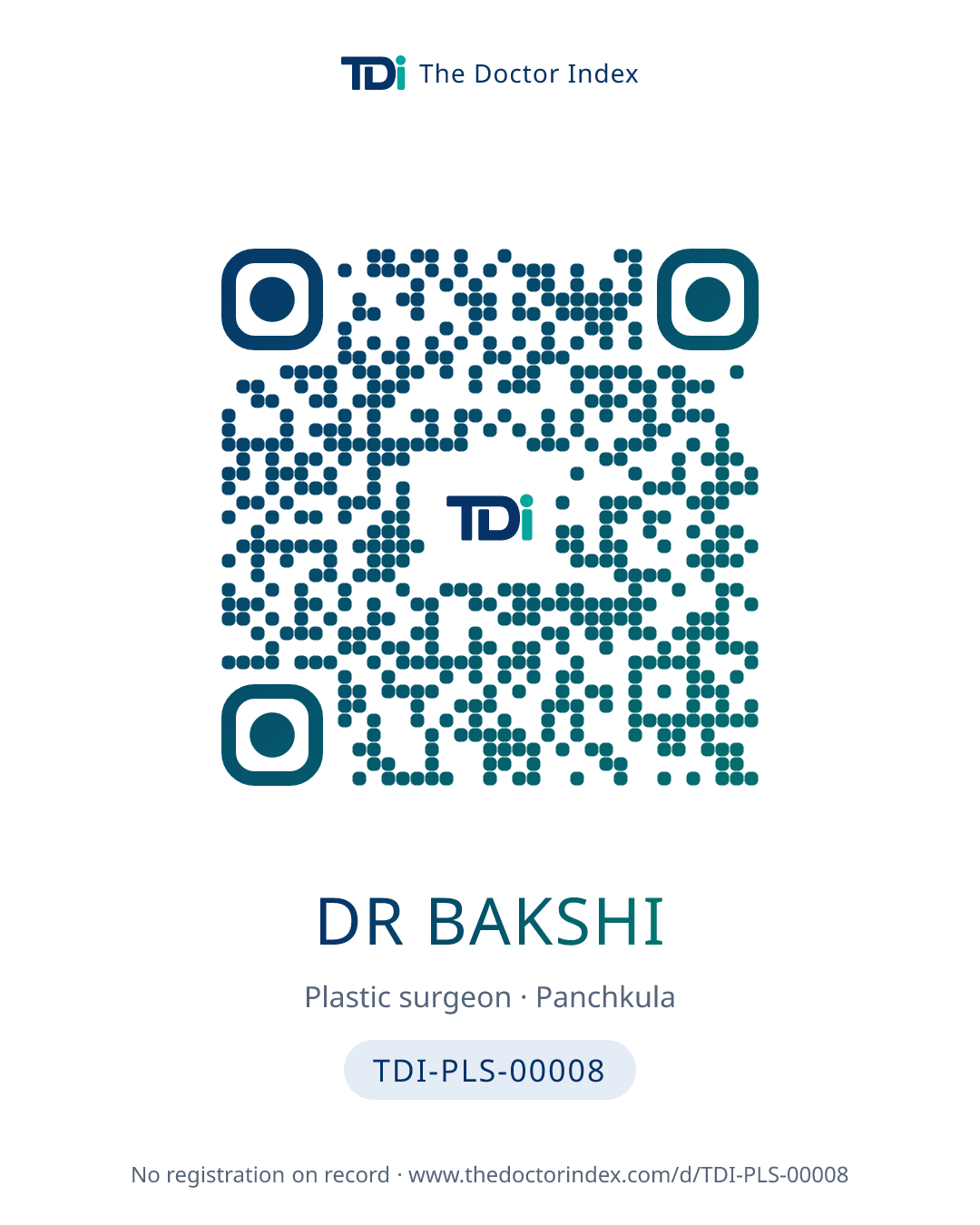 QR card for Dr Bakshi, TDI-PLS-00008