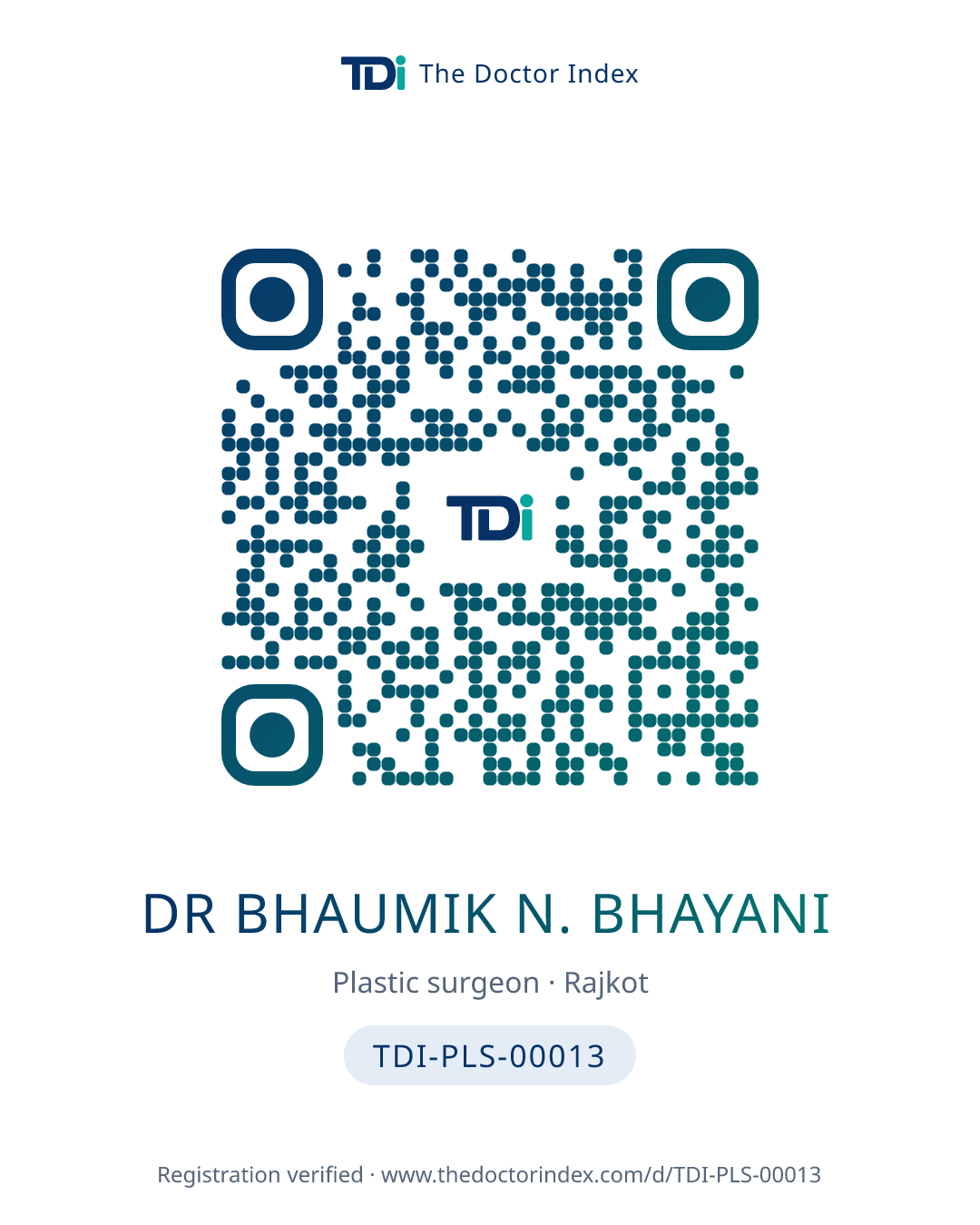 QR card for Dr Bhaumik N. Bhayani, TDI-PLS-00013
