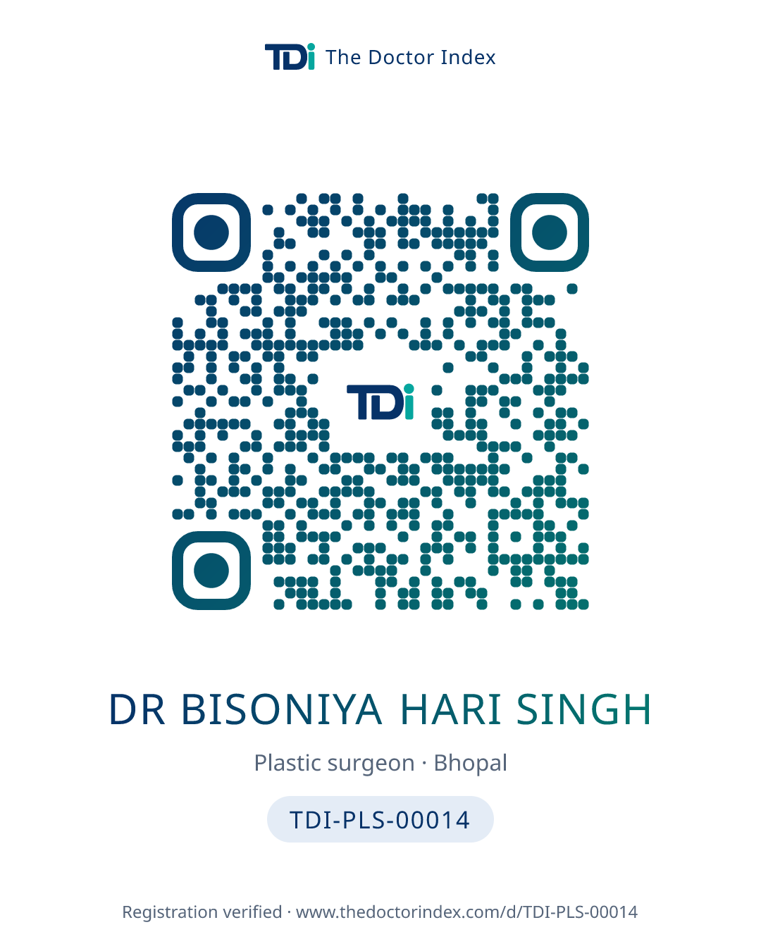 QR card for Dr Bisoniya Hari Singh, TDI-PLS-00014