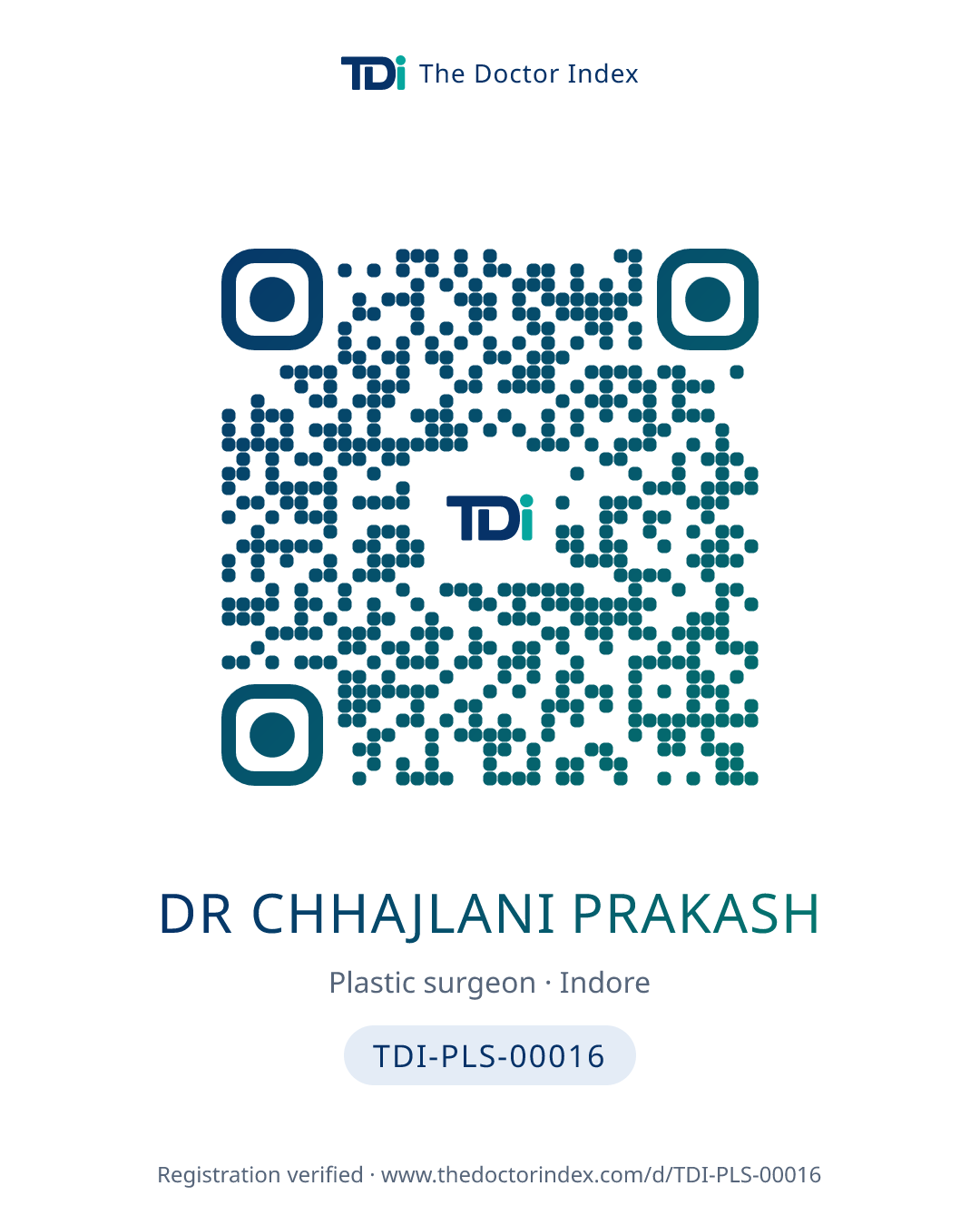 QR card for Dr Chhajlani Prakash, TDI-PLS-00016