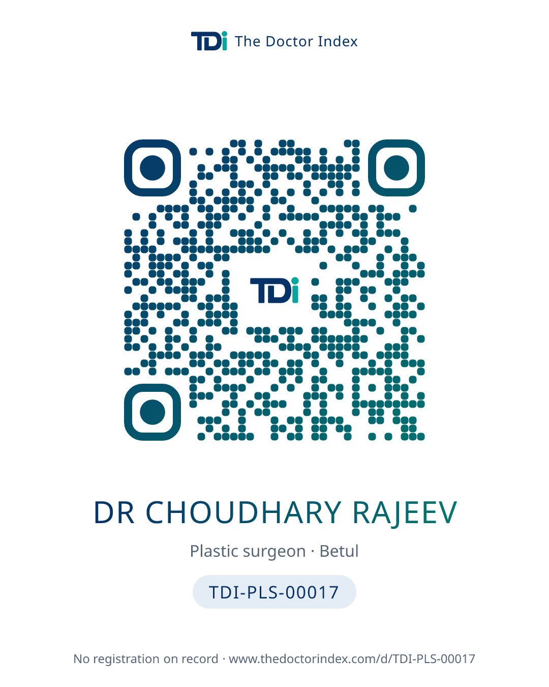 QR card for Dr Choudhary Rajeev, TDI-PLS-00017