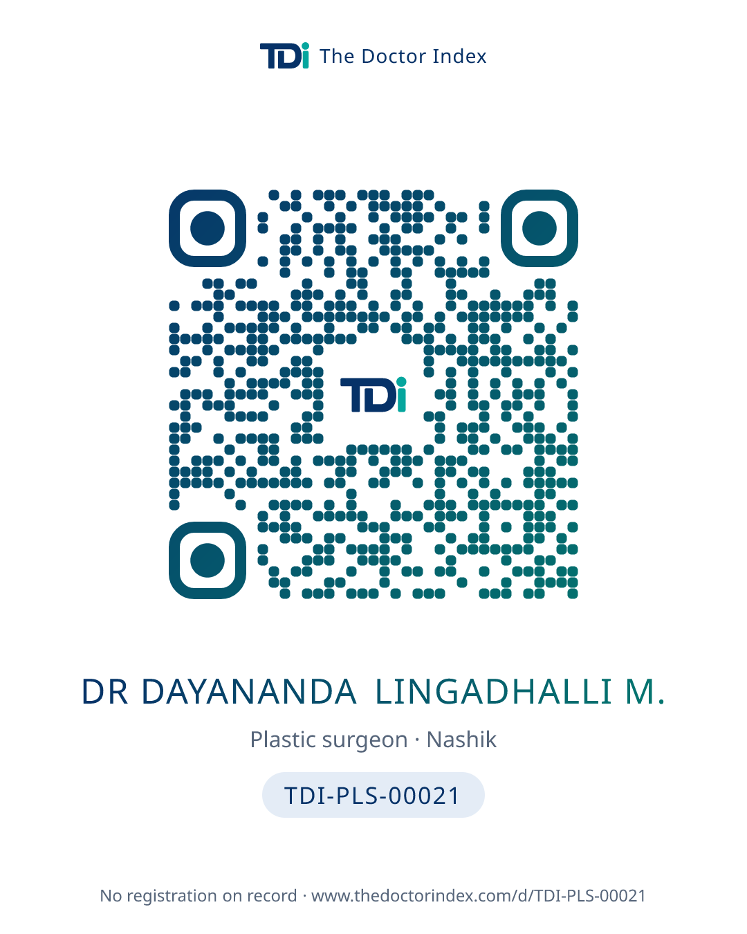 QR card for Dr Dayananda Lingadhalli M., TDI-PLS-00021