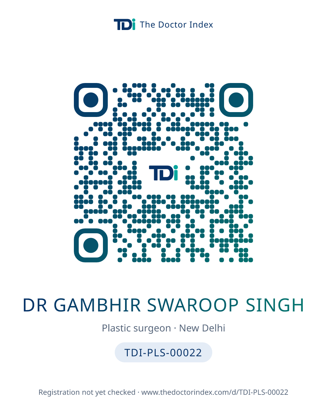 QR card for Dr Gambhir Swaroop Singh, TDI-PLS-00022