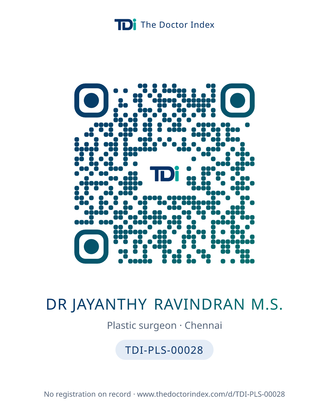 QR card for Dr Jayanthy Ravindran M.S., TDI-PLS-00028