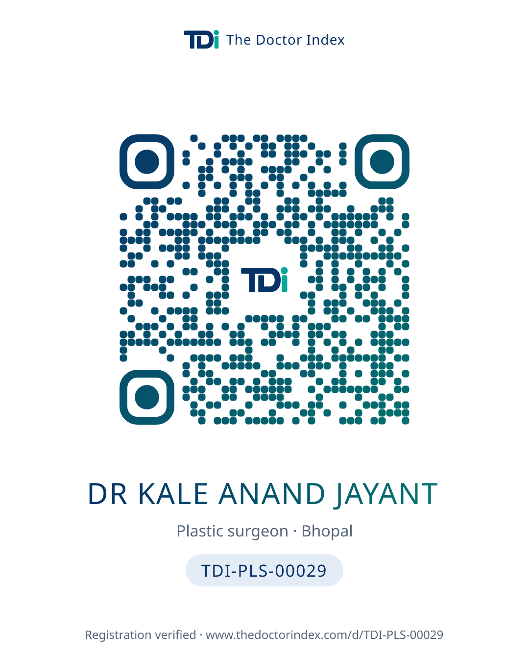 QR card for Dr Kale Anand Jayant, TDI-PLS-00029