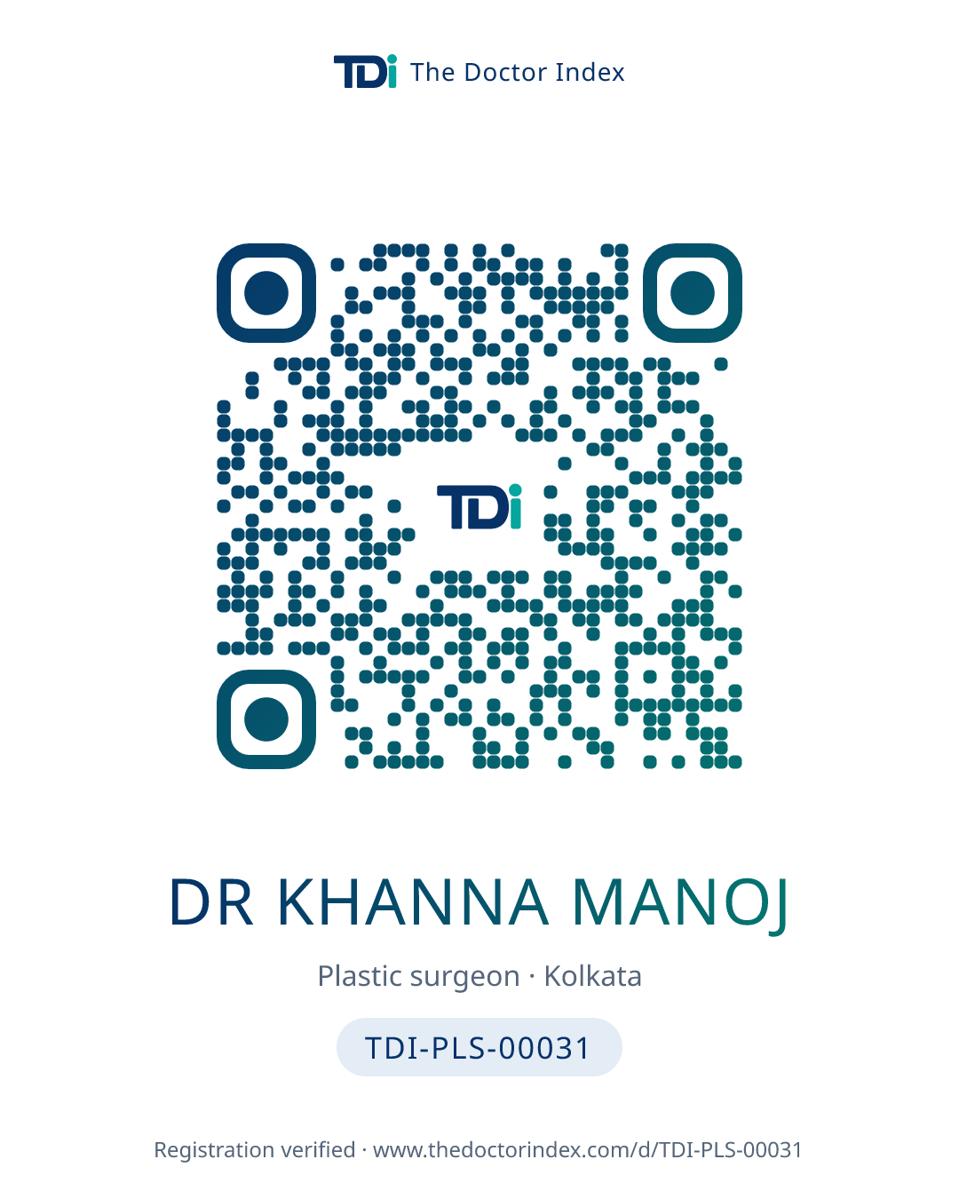 QR card for Dr Khanna Manoj, TDI-PLS-00031