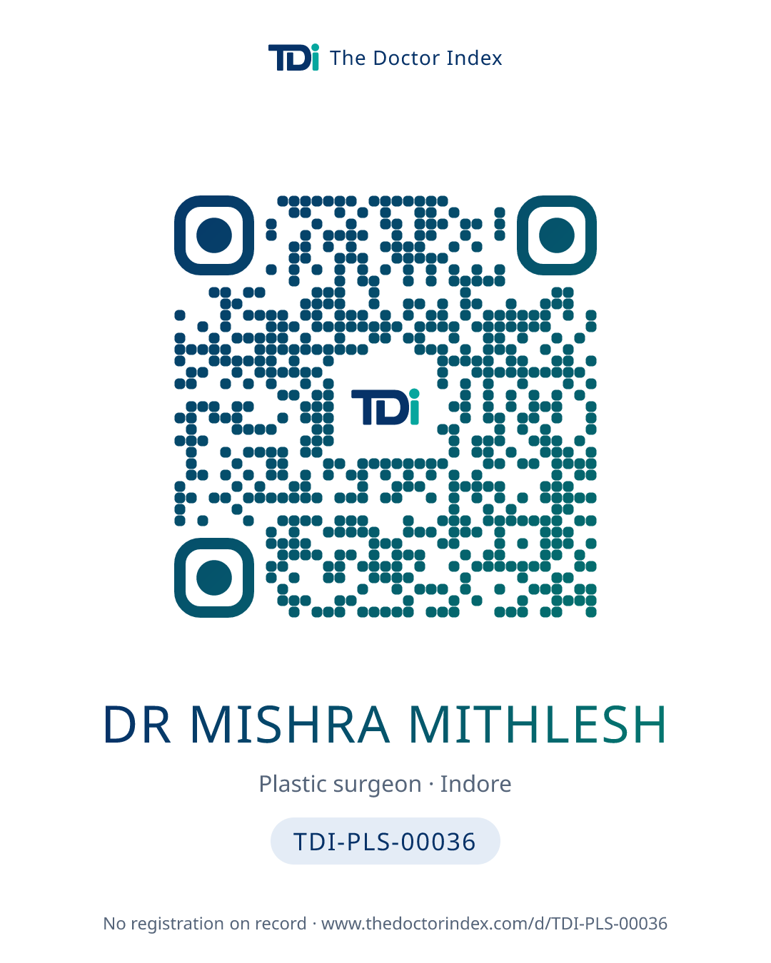 QR card for Dr Mishra Mithlesh, TDI-PLS-00036