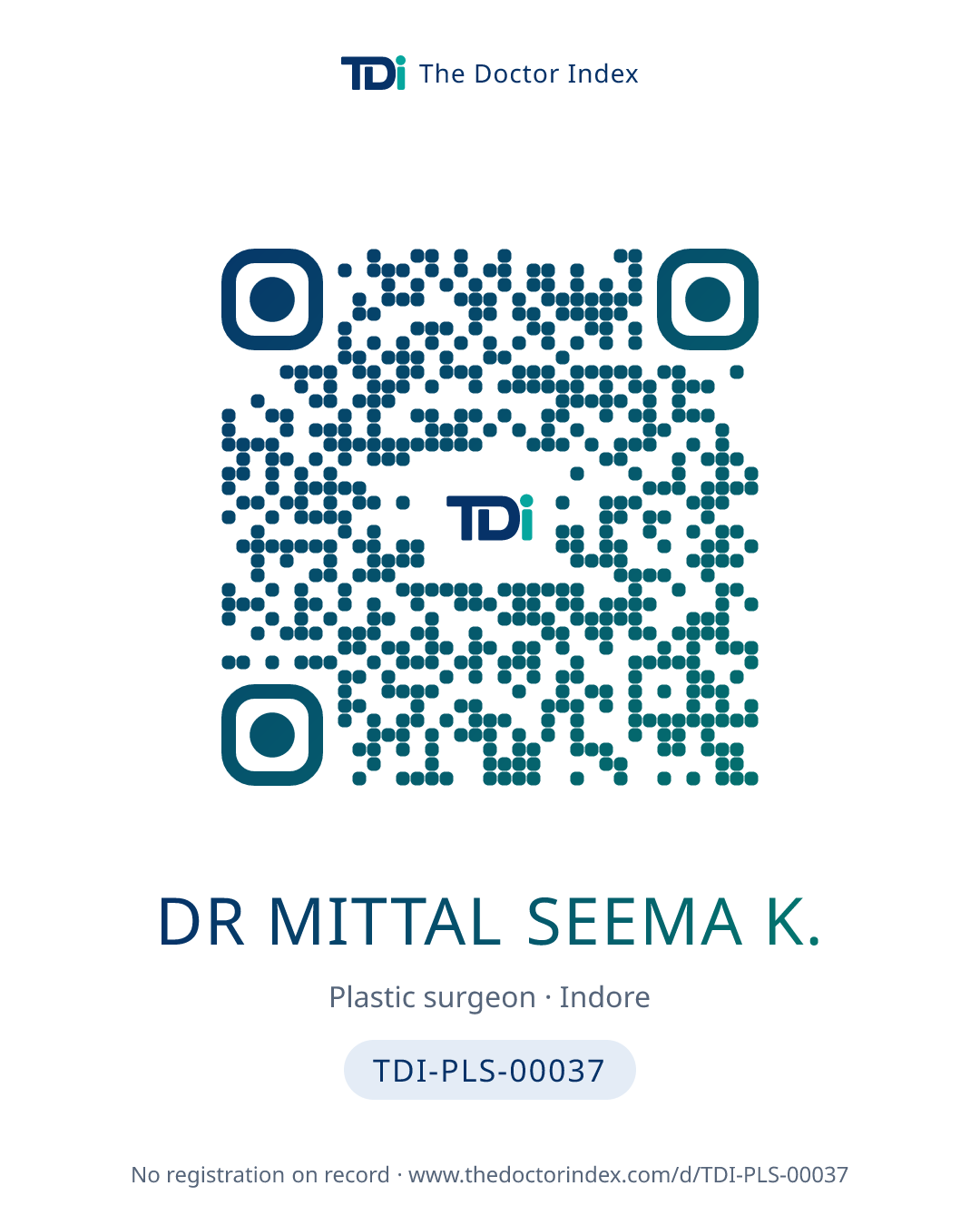 QR card for Dr Mittal Seema K., TDI-PLS-00037
