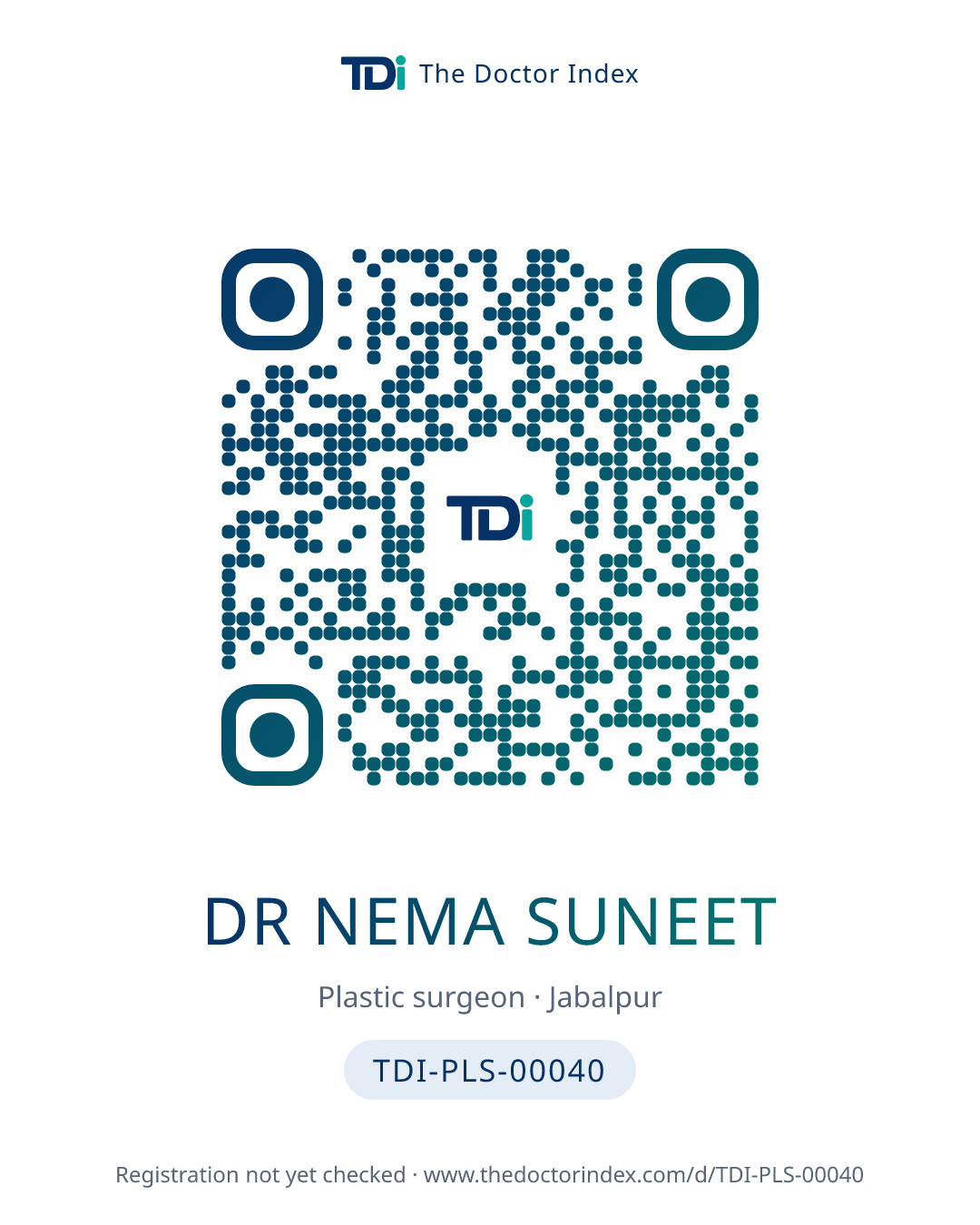 QR card for Dr Nema Suneet, TDI-PLS-00040