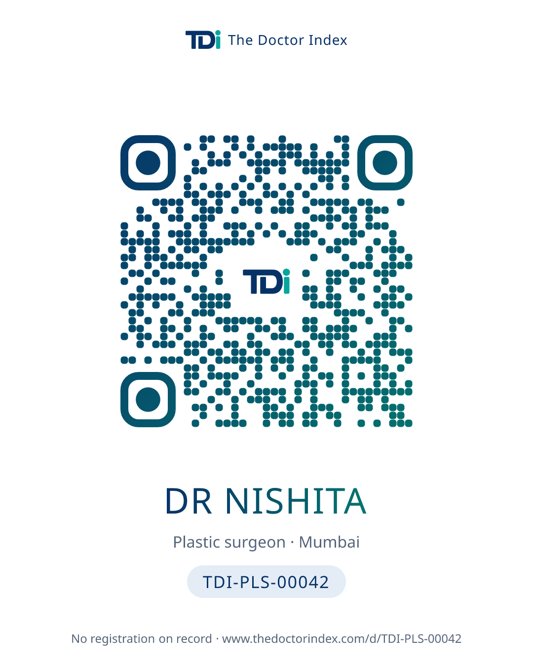 QR card for Dr Nishita, TDI-PLS-00042
