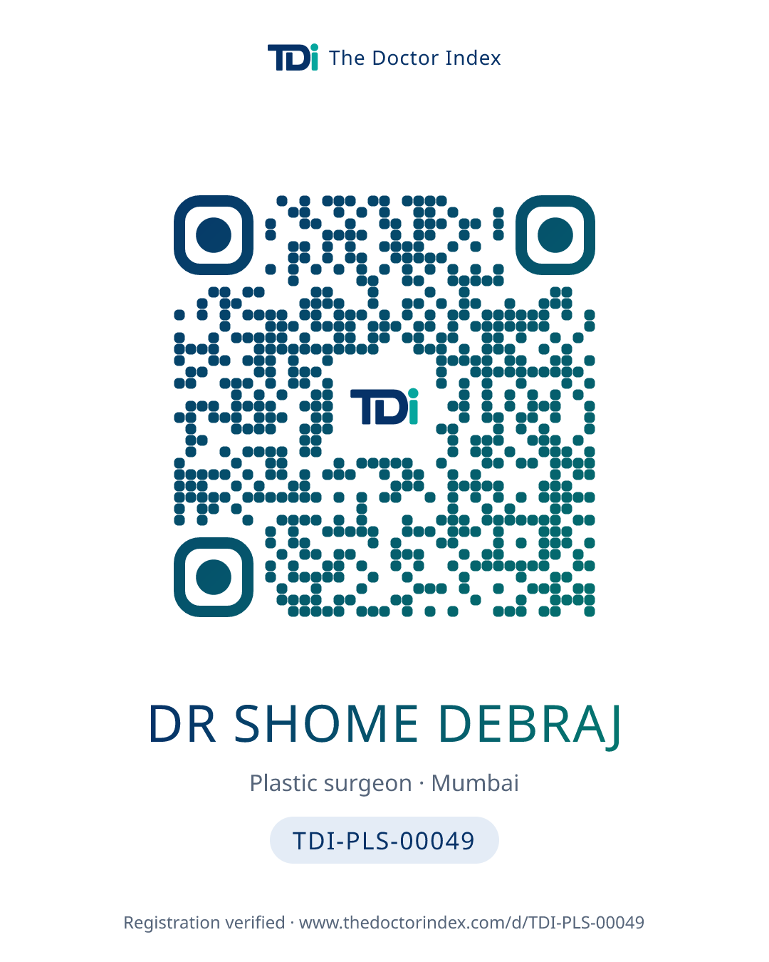 QR card for Dr Shome Debraj, TDI-PLS-00049