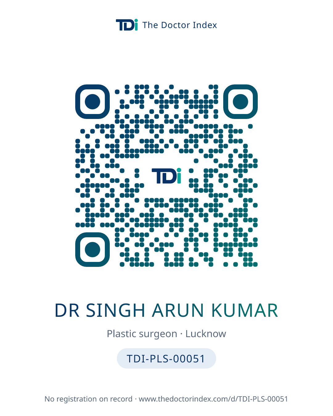 QR card for Dr Singh Arun Kumar, TDI-PLS-00051