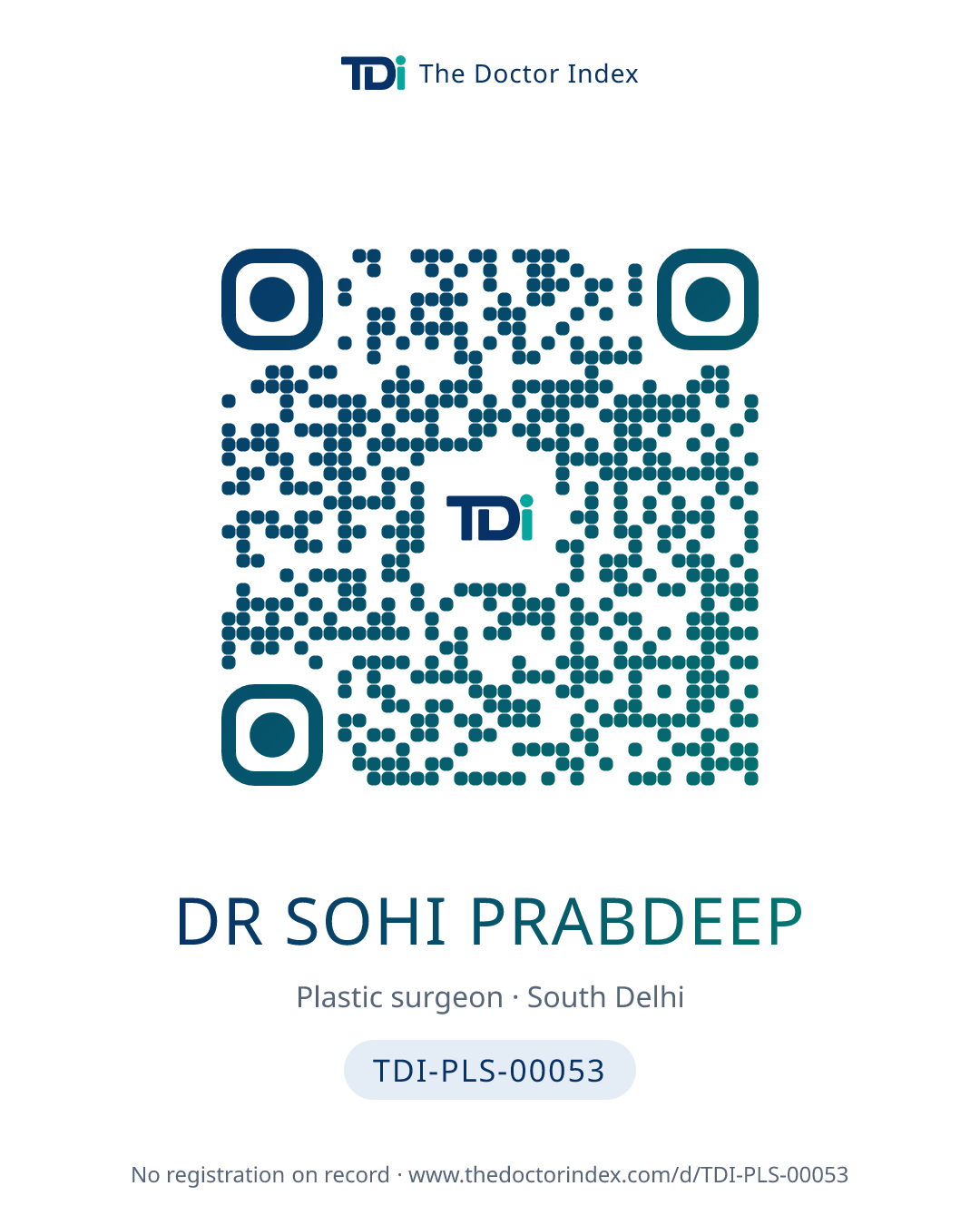 QR card for Dr Sohi Prabdeep, TDI-PLS-00053