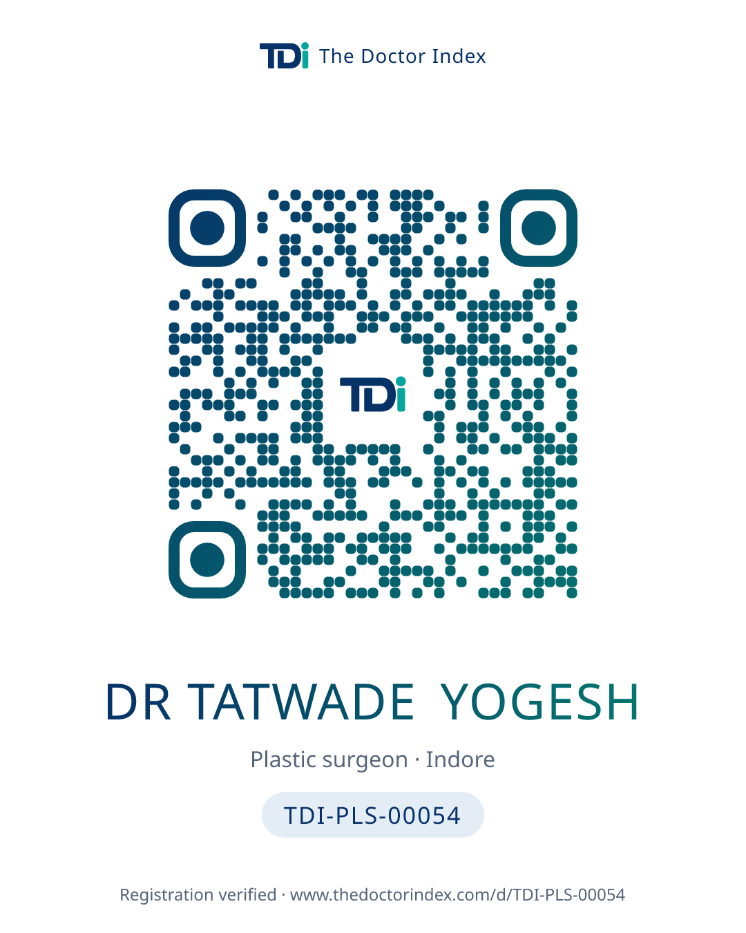 QR card for Dr Tatwade Yogesh, TDI-PLS-00054