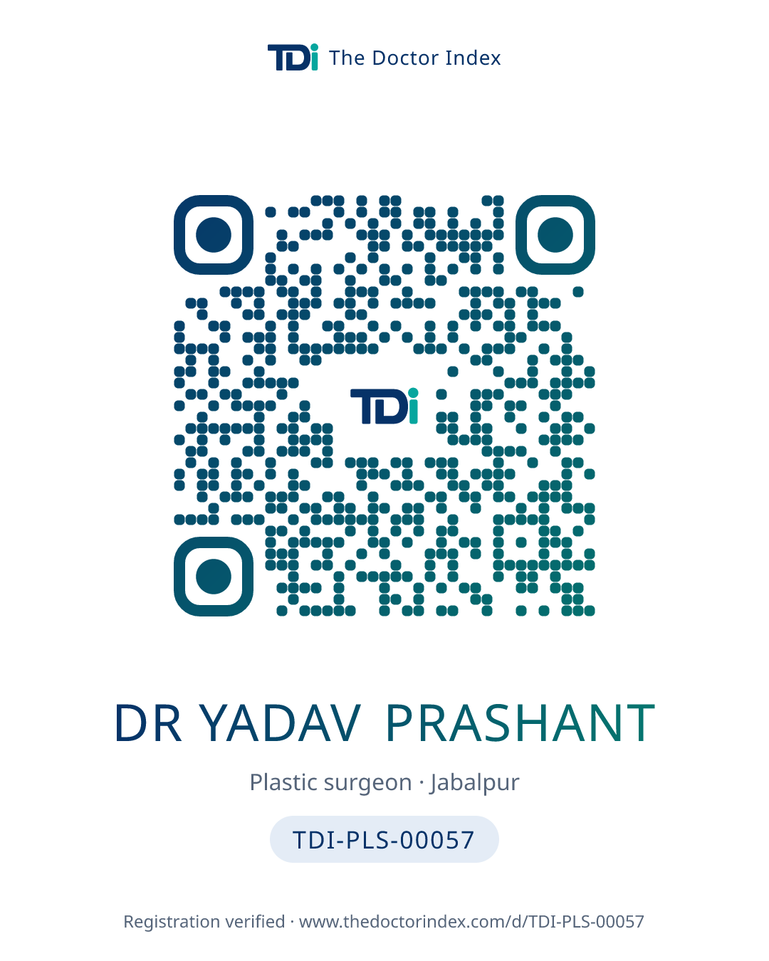 QR card for Dr Yadav Prashant, TDI-PLS-00057