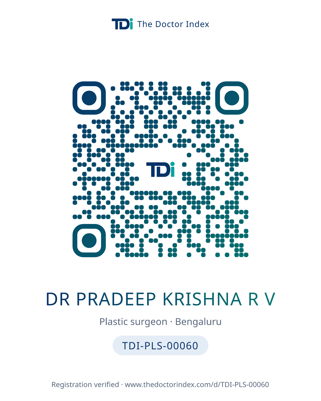 QR card for Dr Pradeep Krishna R V, TDI-PLS-00060