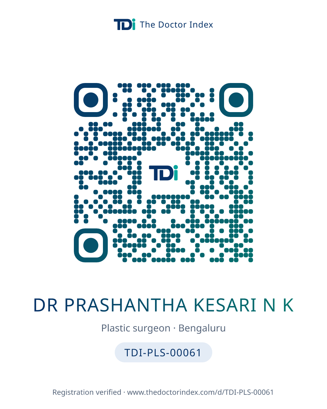 QR card for Dr Prashantha Kesari N K, TDI-PLS-00061