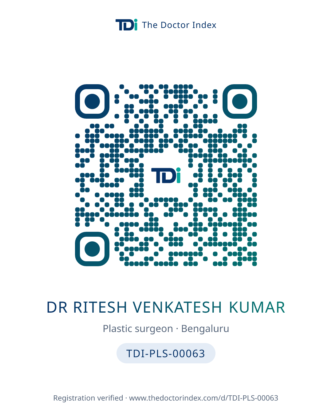 QR card for Dr Ritesh Venkatesh Kumar, TDI-PLS-00063